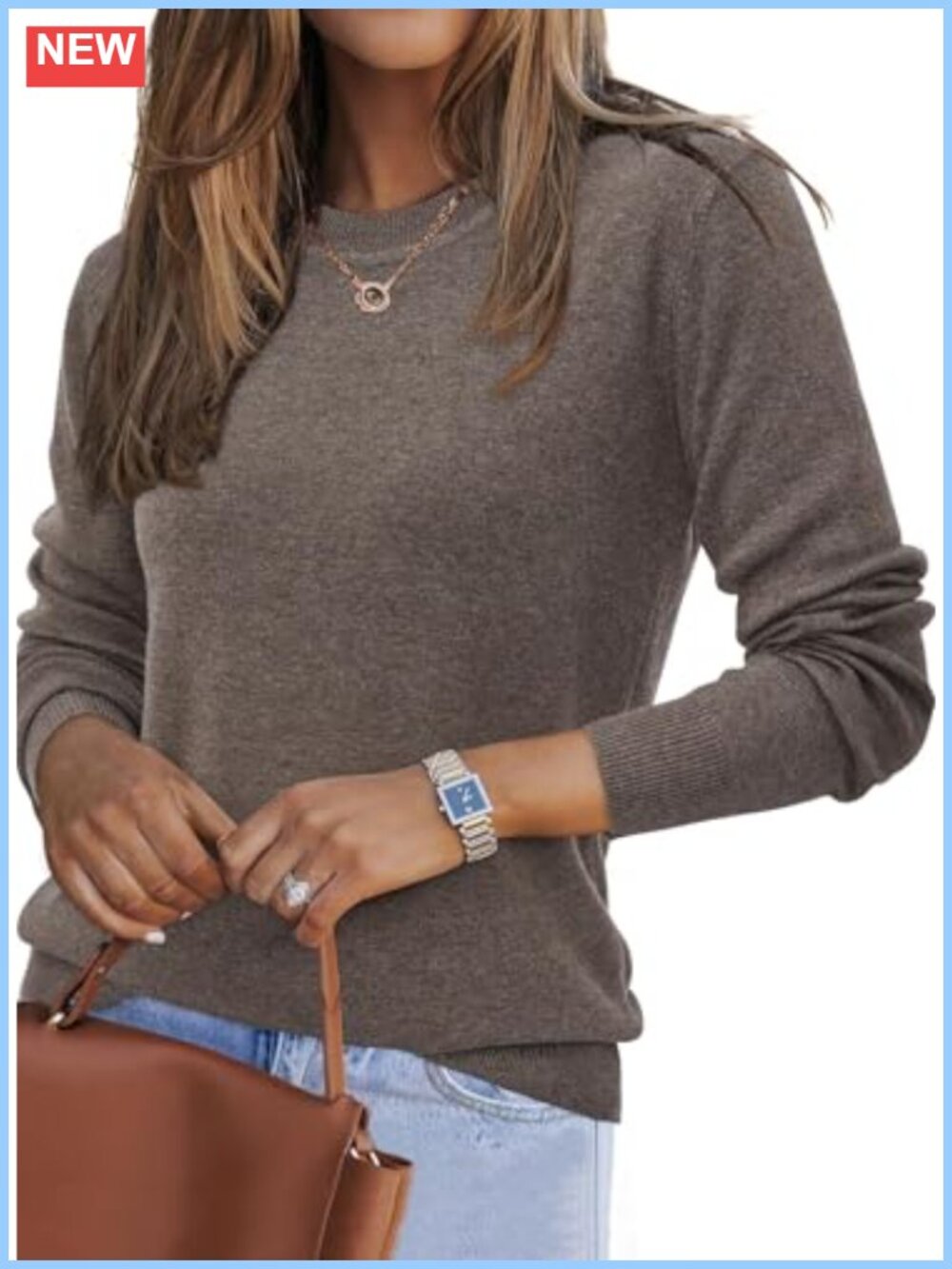 Wool Blend Crew Neck Pullover Sweater Casual Fall